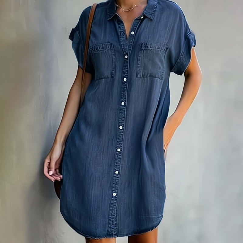 Damen Kurzarm Blusenkleid Mini