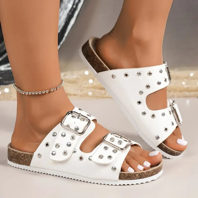 Eveloria Damen Sandalen Doppelriemen Schnalle