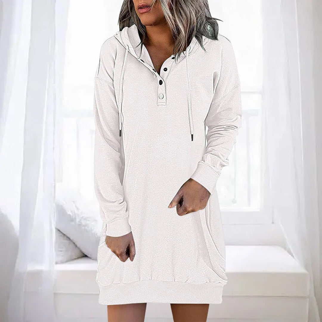 Damen Sweatshirt-Kleid mit Kapuze Minimales Design Grau