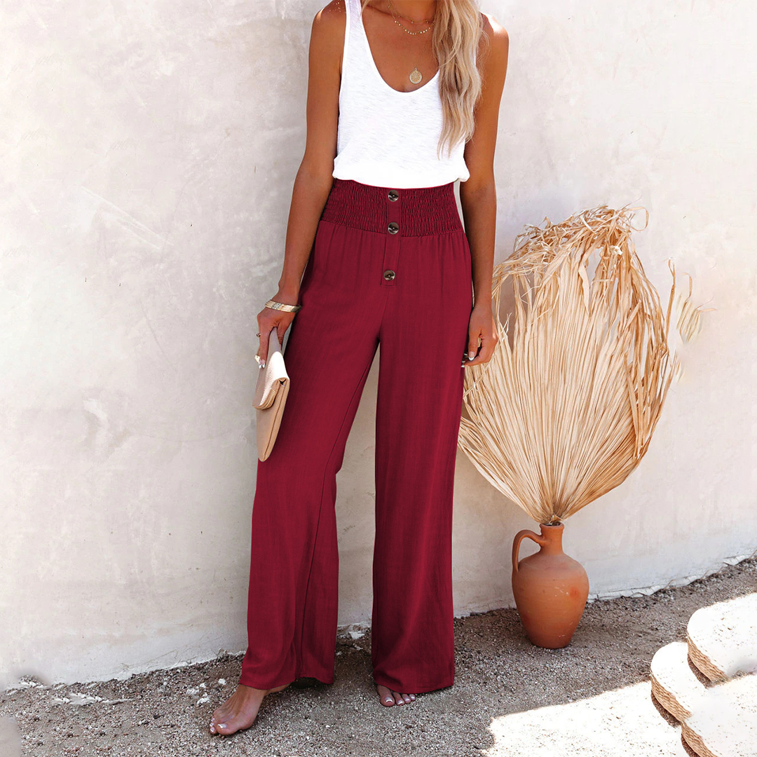 Damen High-Waist Hosen Weites Bein Bequem