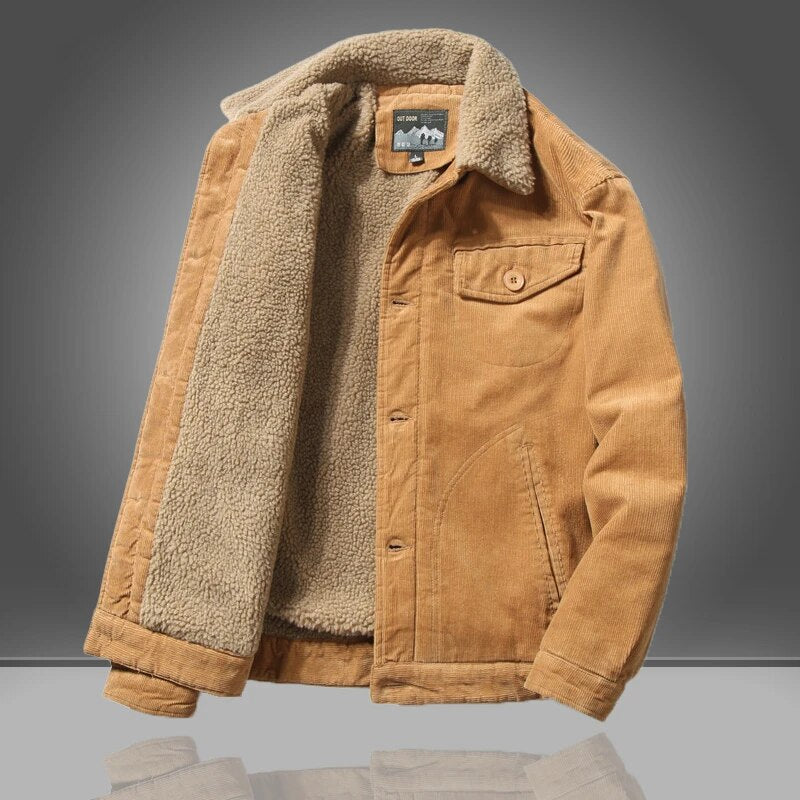 Herren Winterjacke Fleecegefüttert Knopfverschluss Vintage Style