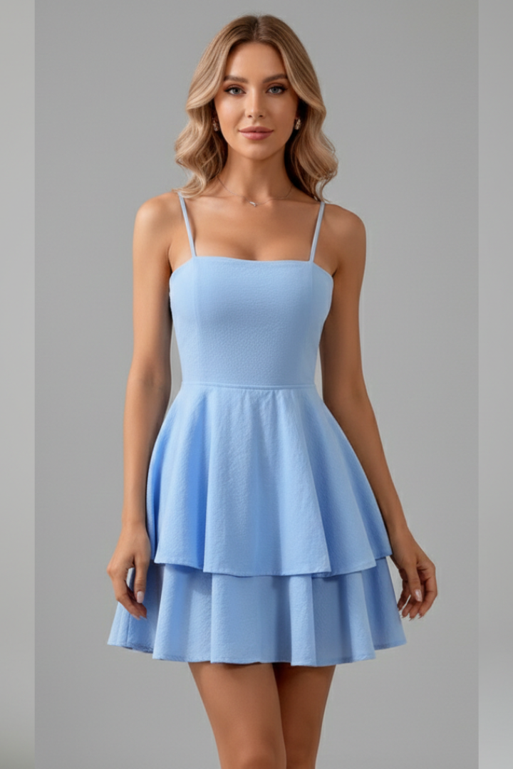 Damen Minikleid Spaghettiträger Ausgestellter Rock