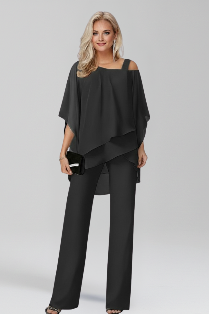 Damen Cold-Shoulder Jumpsuit Fließend Weite Hose