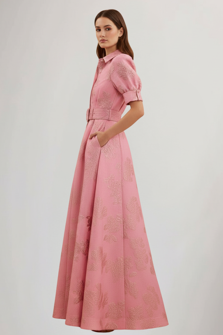 Damen Maxikleid mit Gürtel und kurzen Ärmeln Jasmin
