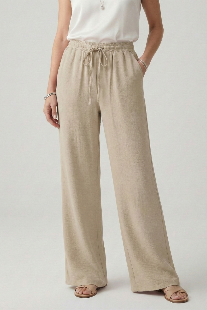 Damen Freizeit-Palazzohose mit Kordelzugbund und Seitentaschen
