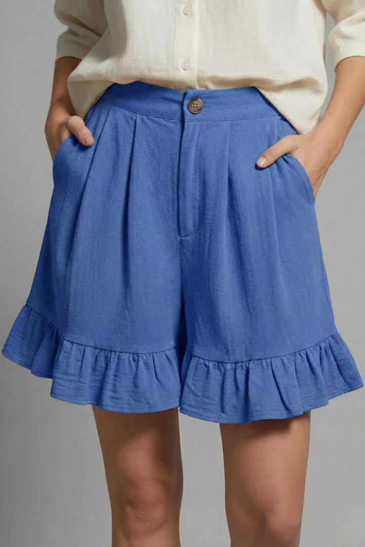 Damen Shorts Hochtailliert Rüschen Saum