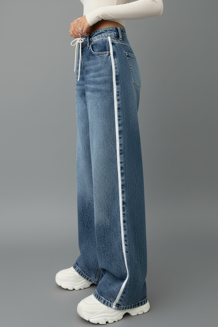 Damen Relaxed Wide-Leg Jeans Denim Blau