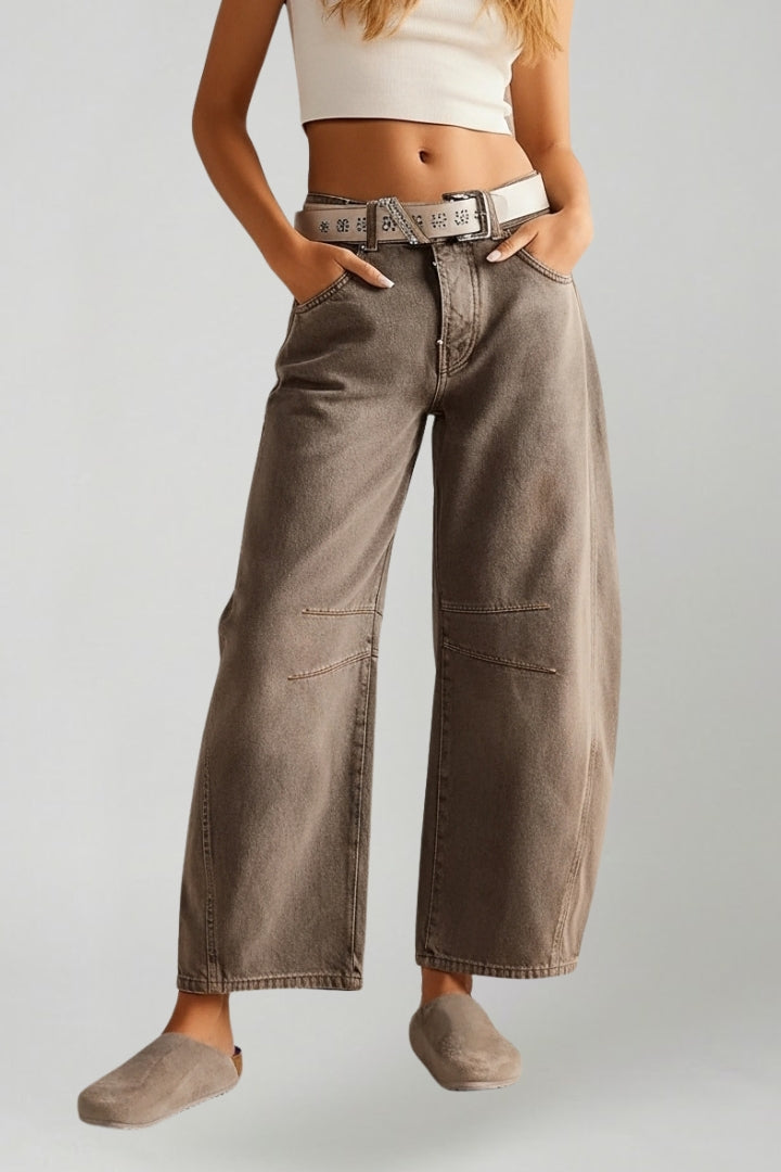 Damen High-Waist Stretch-Jeans Wide-Leg Denim Blau