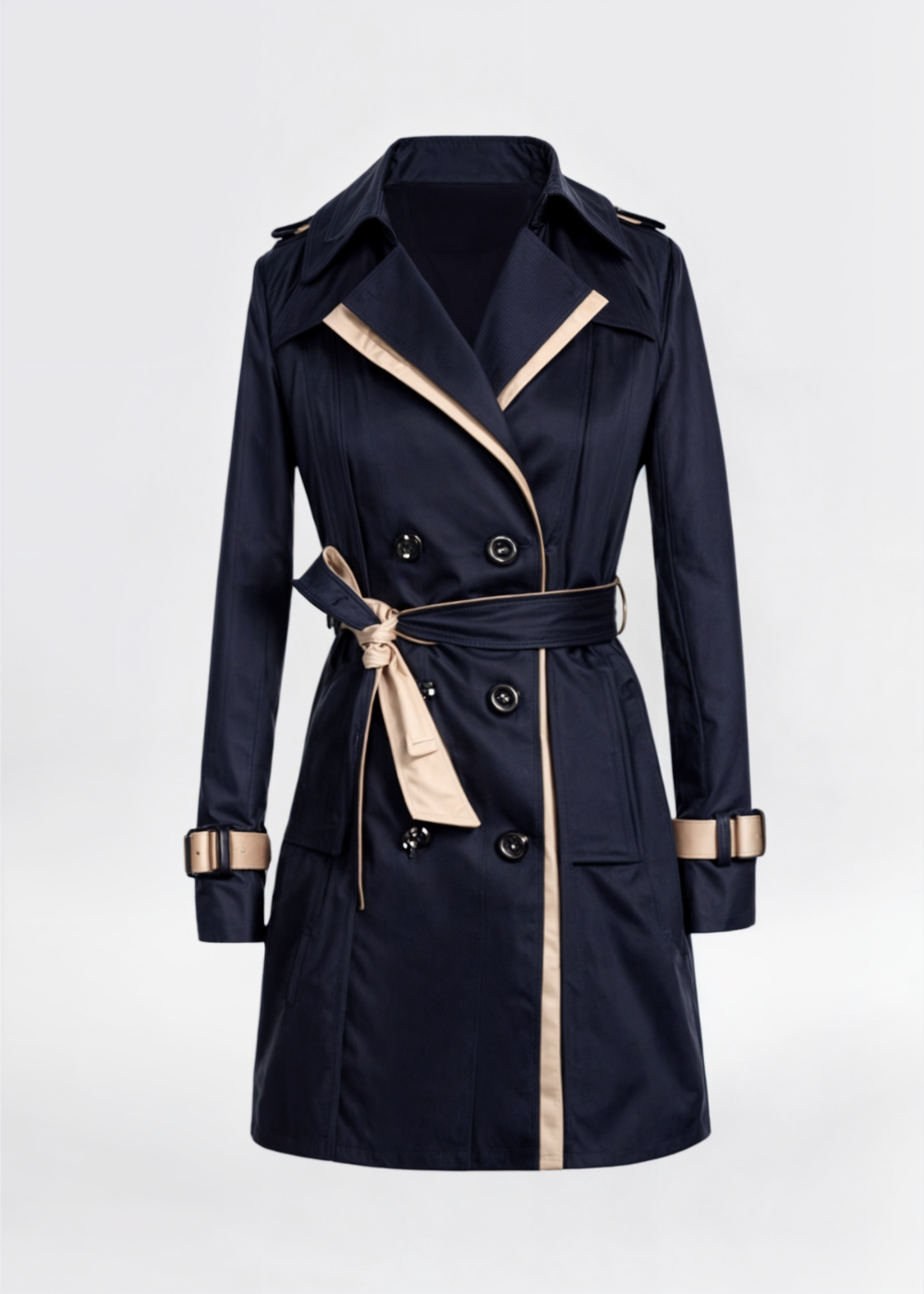 Damen Wintertrenchcoat Wasserfest Lang Knöpfe