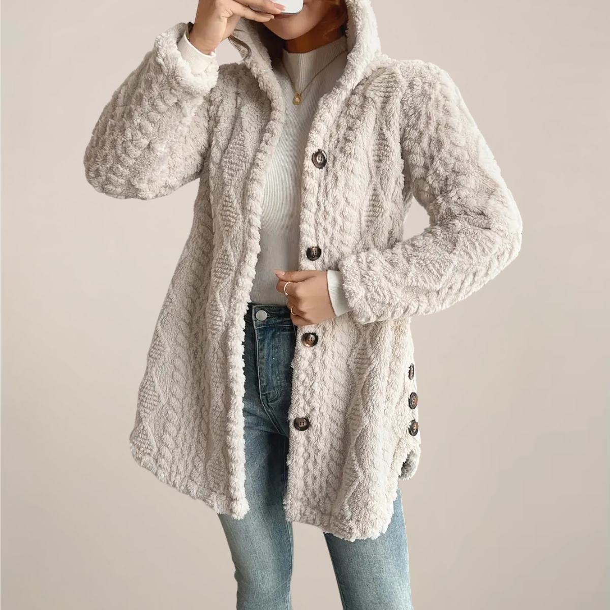 Damen Strickcardigan Locker Frühling Baumwolle Beige