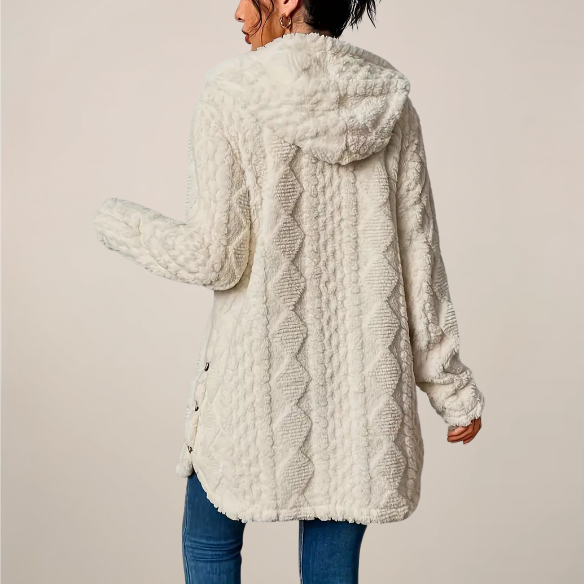Damen Kapuzenjacke Lang Mit Strukturierter Optik