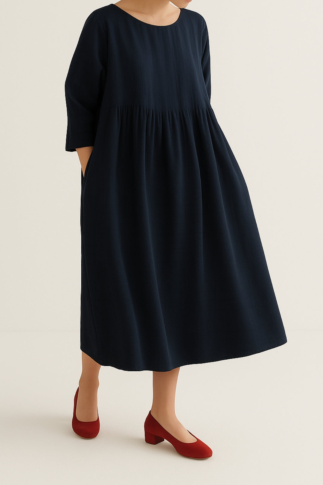 Damen Midikleid Lässig Vorderfalten