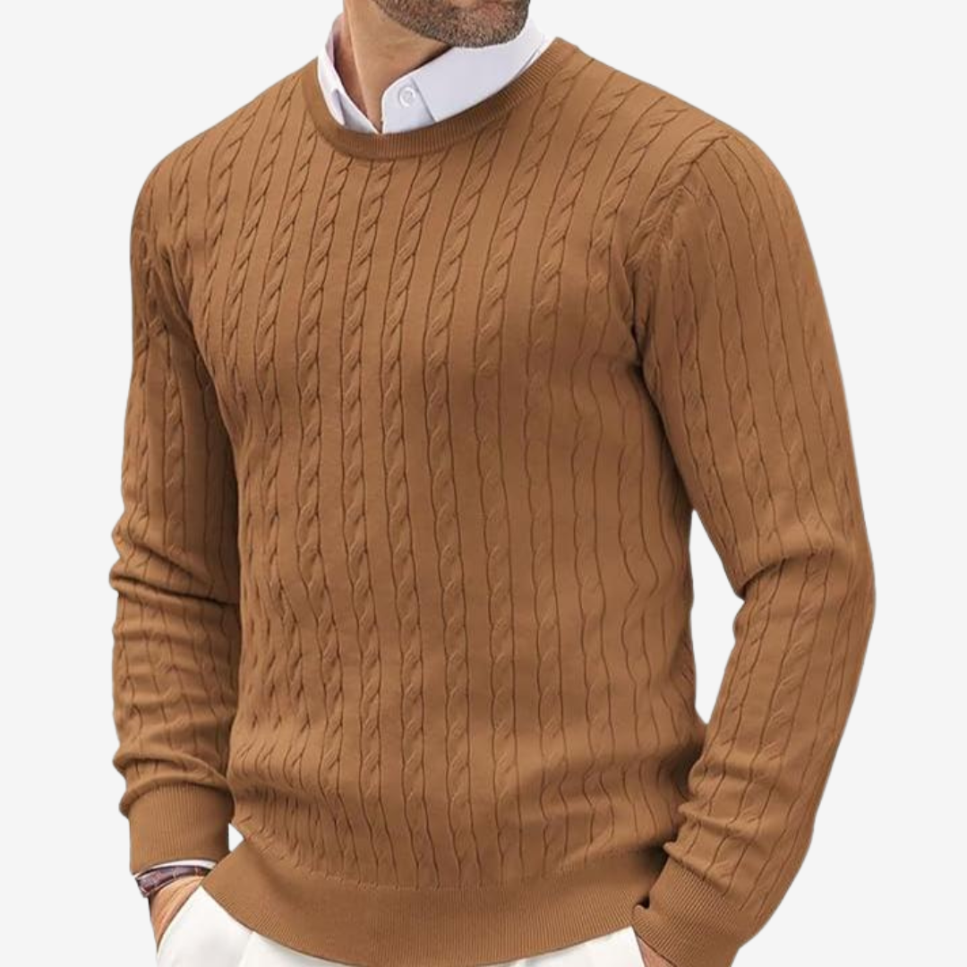 Zopfmusterpullover – Feinstrickpullover mit Rundhalsausschnitt für Männer-Braun-3XL-Chaps Herrenmode