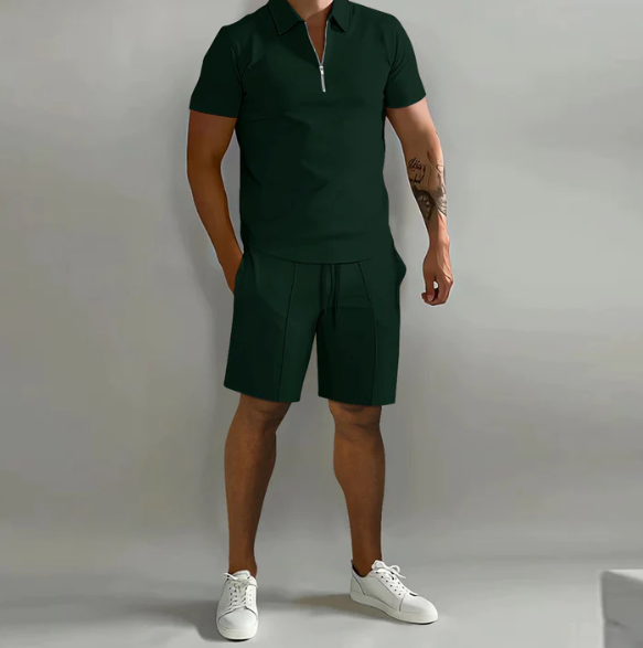 Zweiteiler | Kurzarm | Poloshirt | Shorts und Shirt im Set | Herrenbekleidung-Grün-S-Chaps Herrenmode