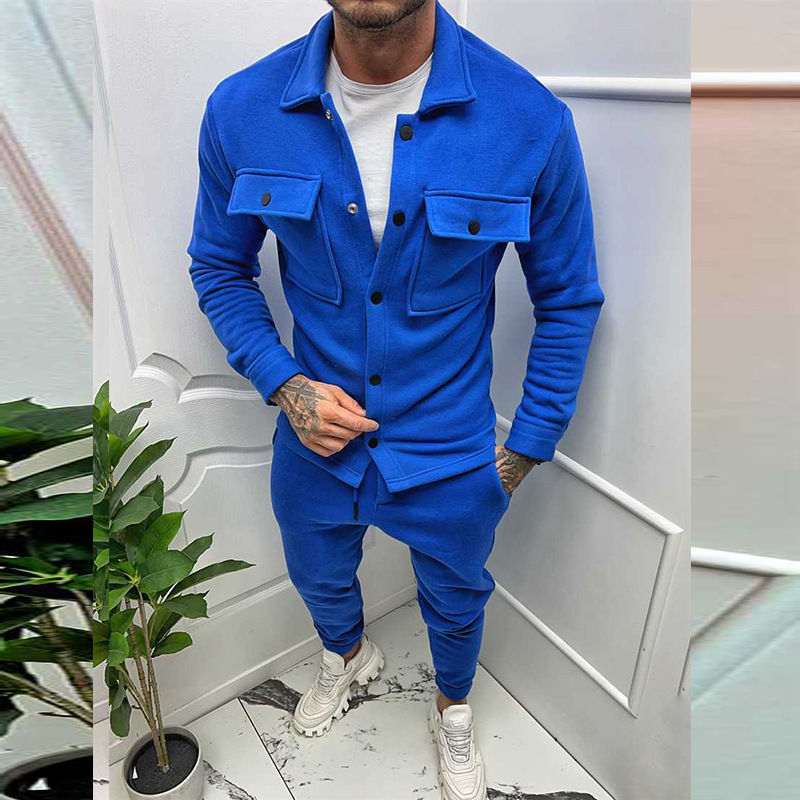 Zweiteiliges Set - Herren Überhemd und Slim Fit Jogger Set-Dunkelblau-S-Chaps Herrenmode