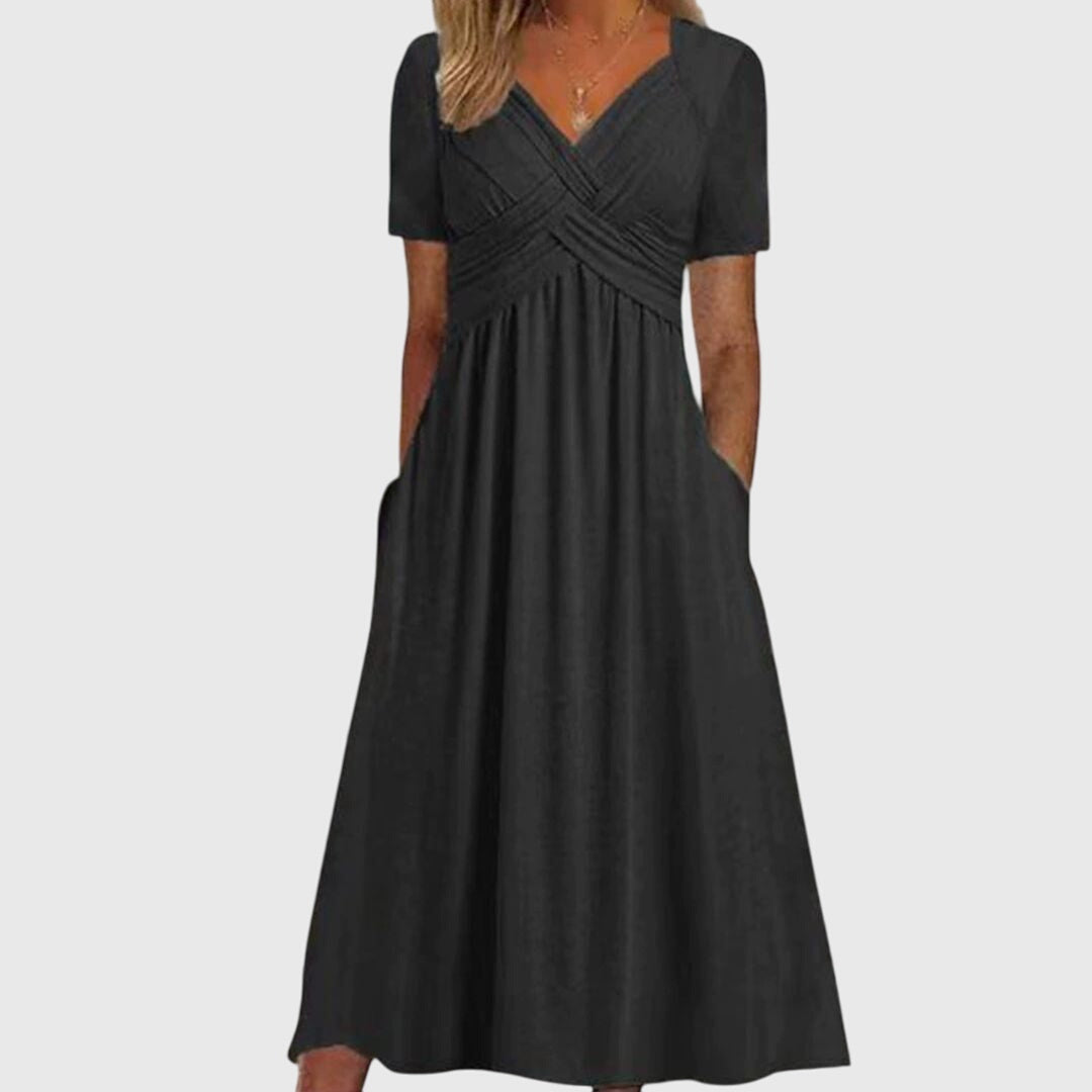 Damen Maxikleid V-Ausschnitt Kurzärmel