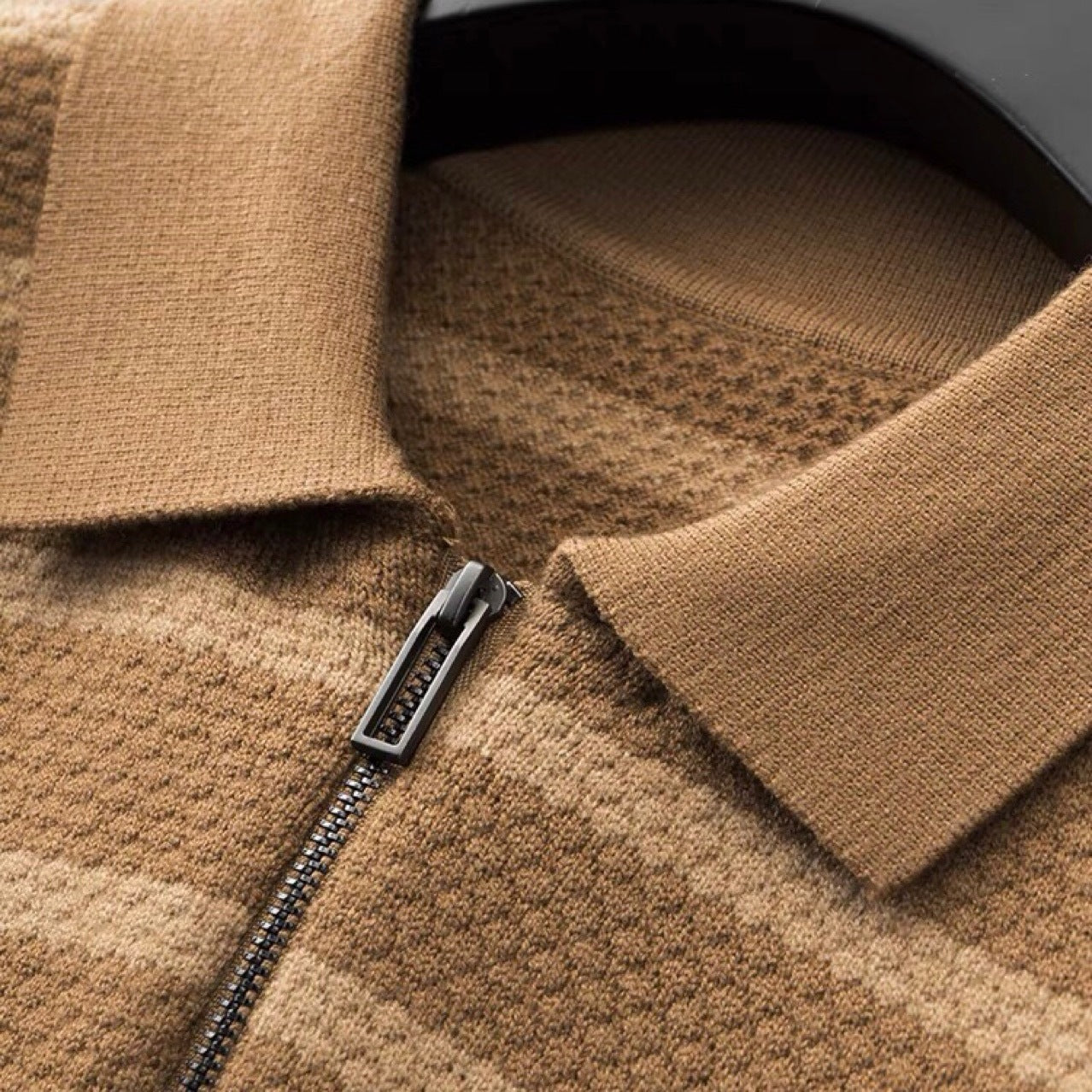 Herren Polo-Shirt Gestreift Viertel-Reißverschluss Strick