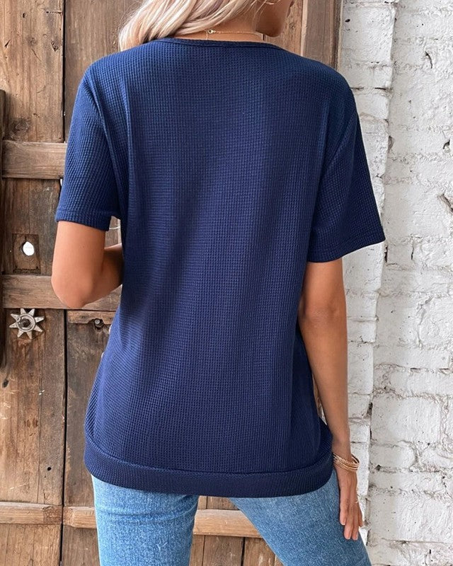 Damen Strickshirt V-Ausschnitt Blau Fein