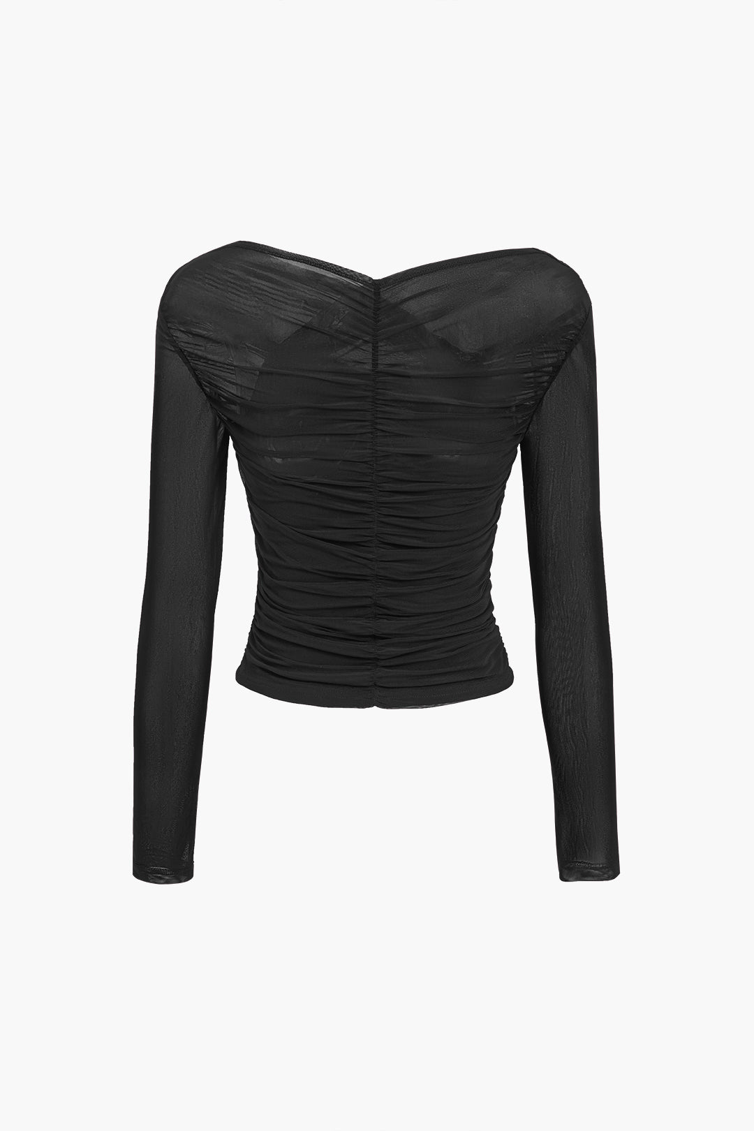 Damen Mesh-Oberteil mit Rüschen und langen Ärmeln