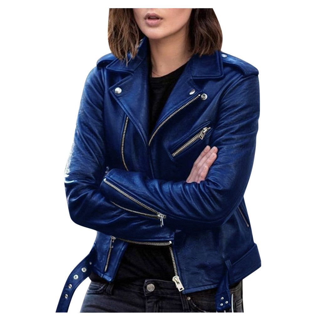 Eveloria Damen Lederjacke Reißverschluss Vintage Stil