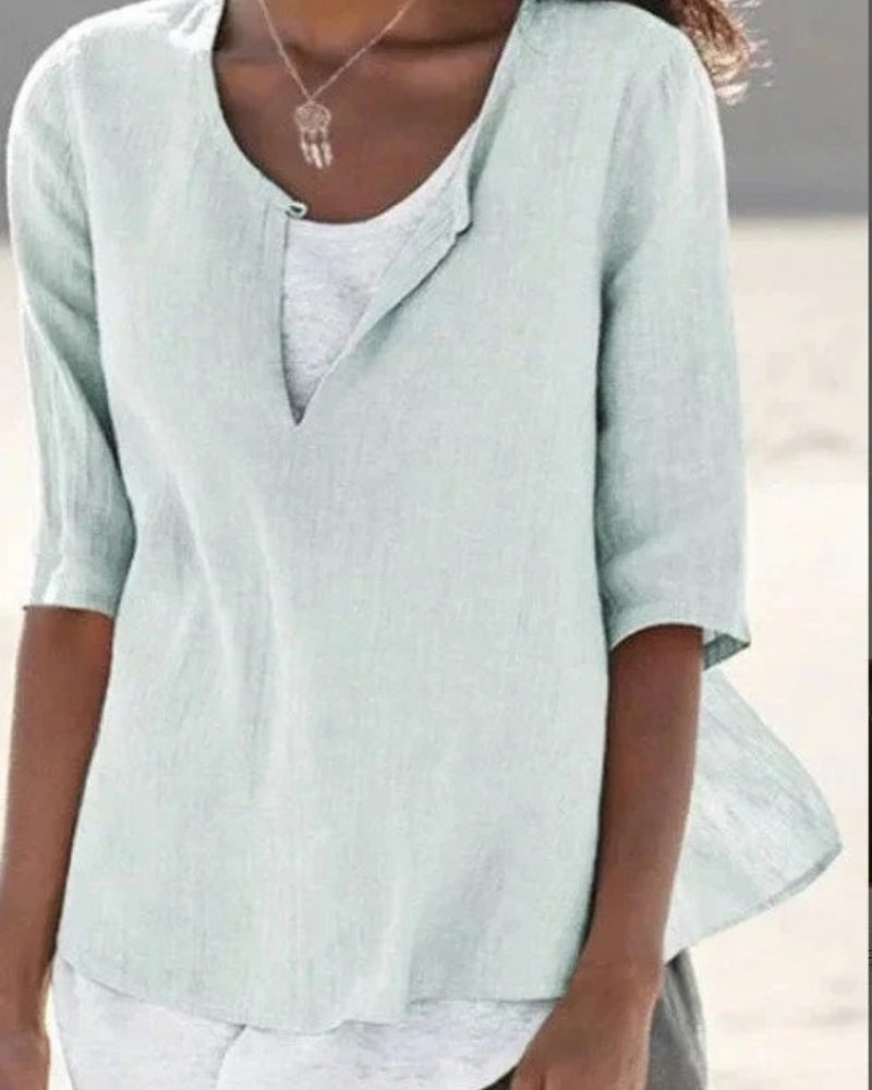 Damen Sommerbluse Leicht Lagenoptik Weiße Farbe