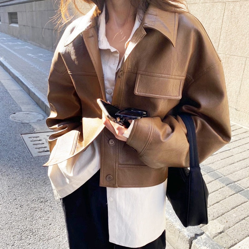 Damen Modische Kurze Jacke Boxy-Passform