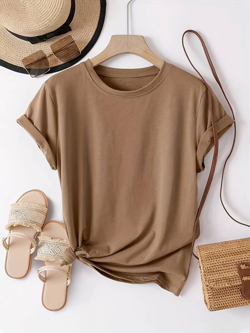Eveloria Damen Rundhals T-Shirt Einfach Weiß