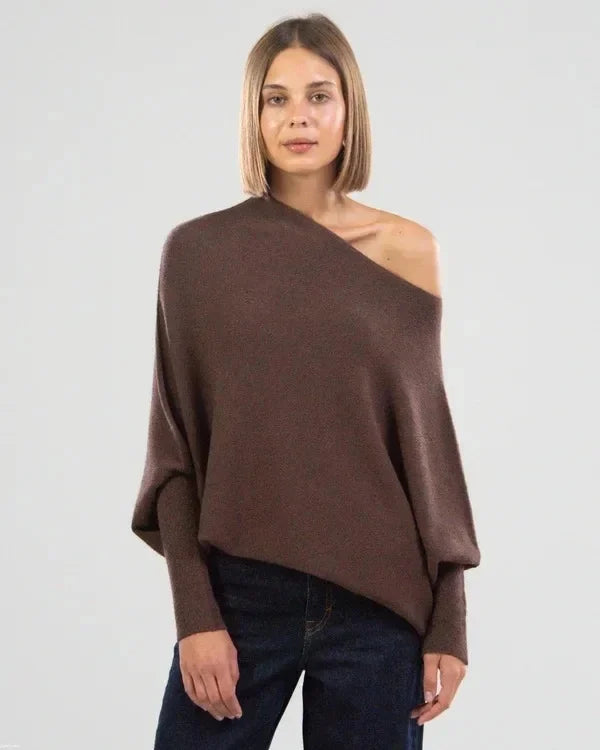 Eveloria Damen Asymmetrischer Pullover Drapiert