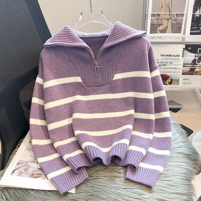 Eveloria Damen Cashmere-Pullover Gestreift Locker Sitzend