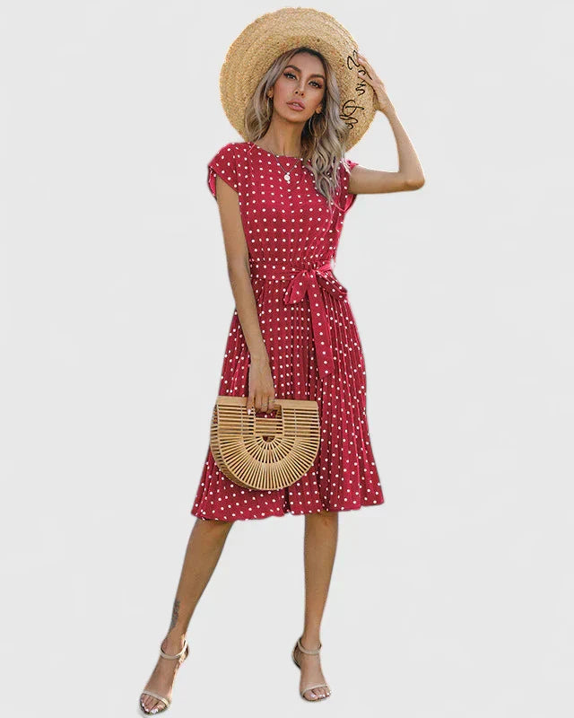 Damen Midikleid Kurzärmel Faltenrock