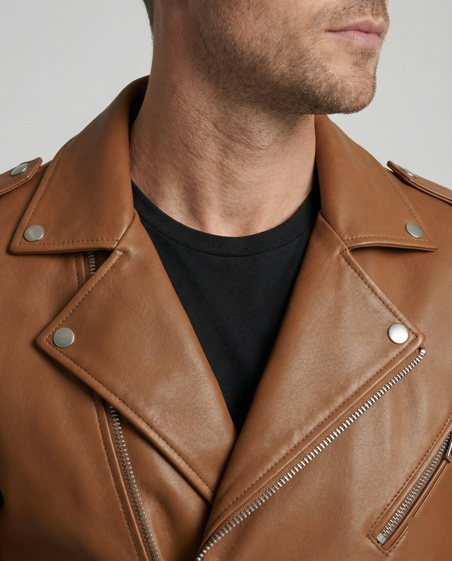 Herren Bikerjacke Kunstleder Tailliert