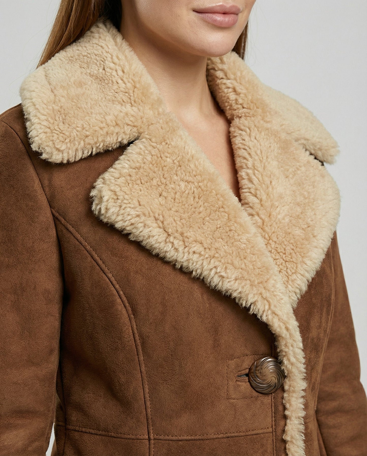 Damen Wildleder-Trenchcoat Elegantes Design Beige