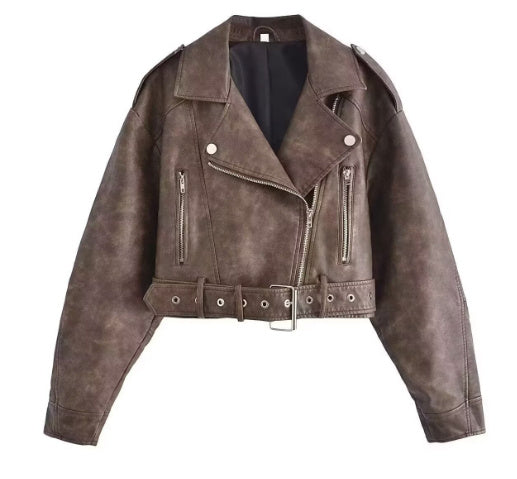 Damen Leder Motorradjacke Reißverschluss