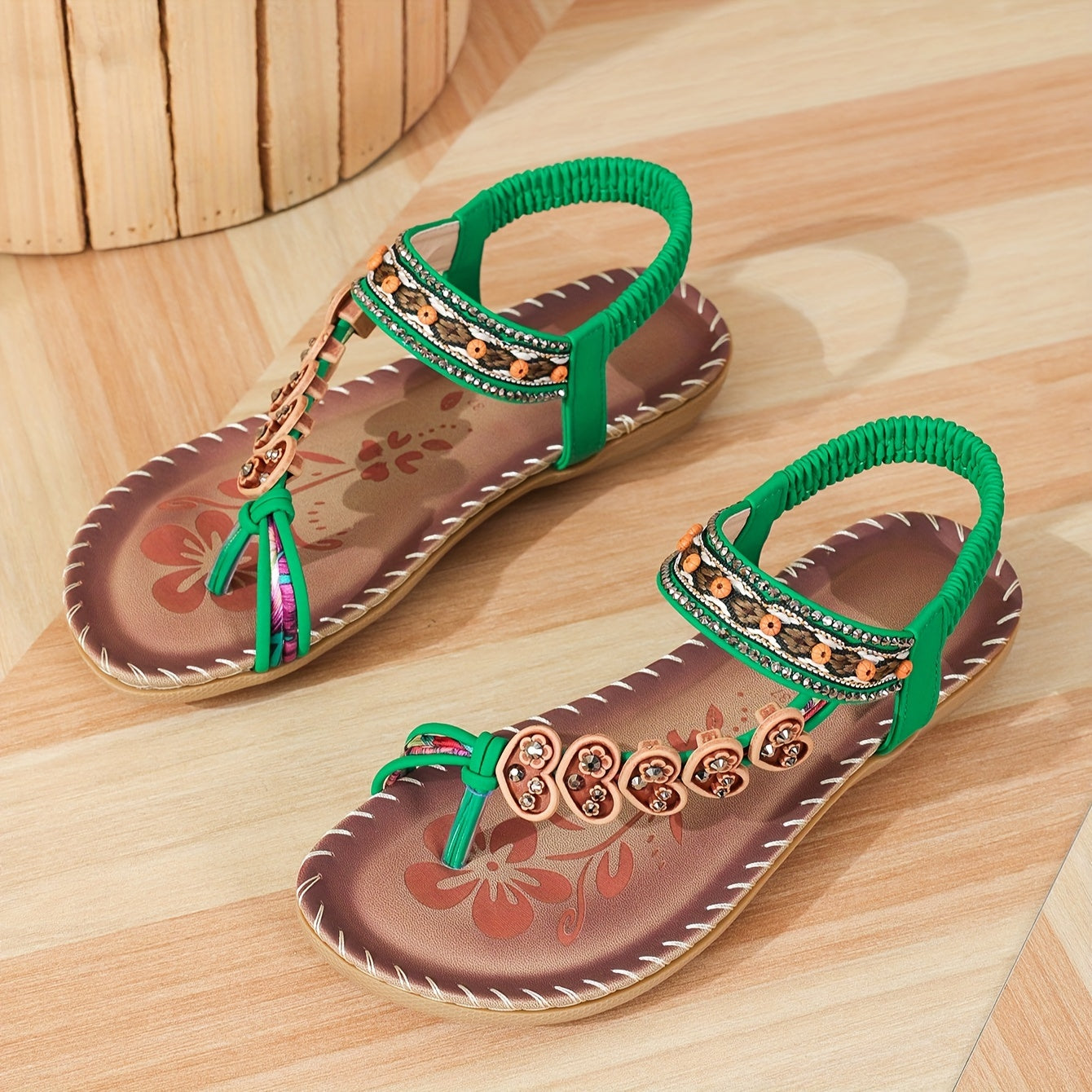 Damen Flache Freizeitschuhe Blumenmuster Riemen Sommer Schuhe