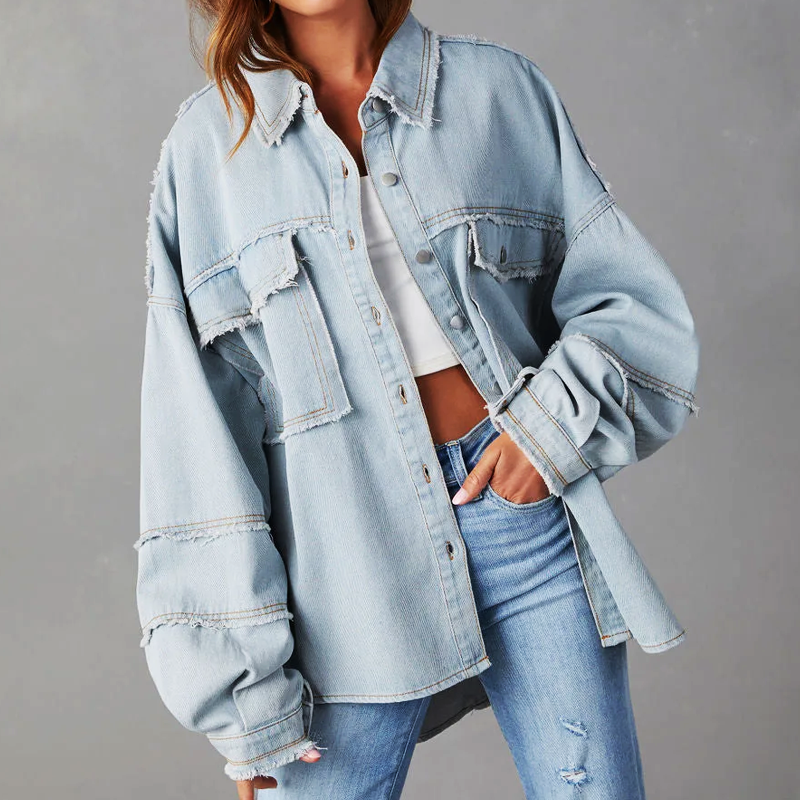 Damen Vibrierende Denimjacke Modisch Blau