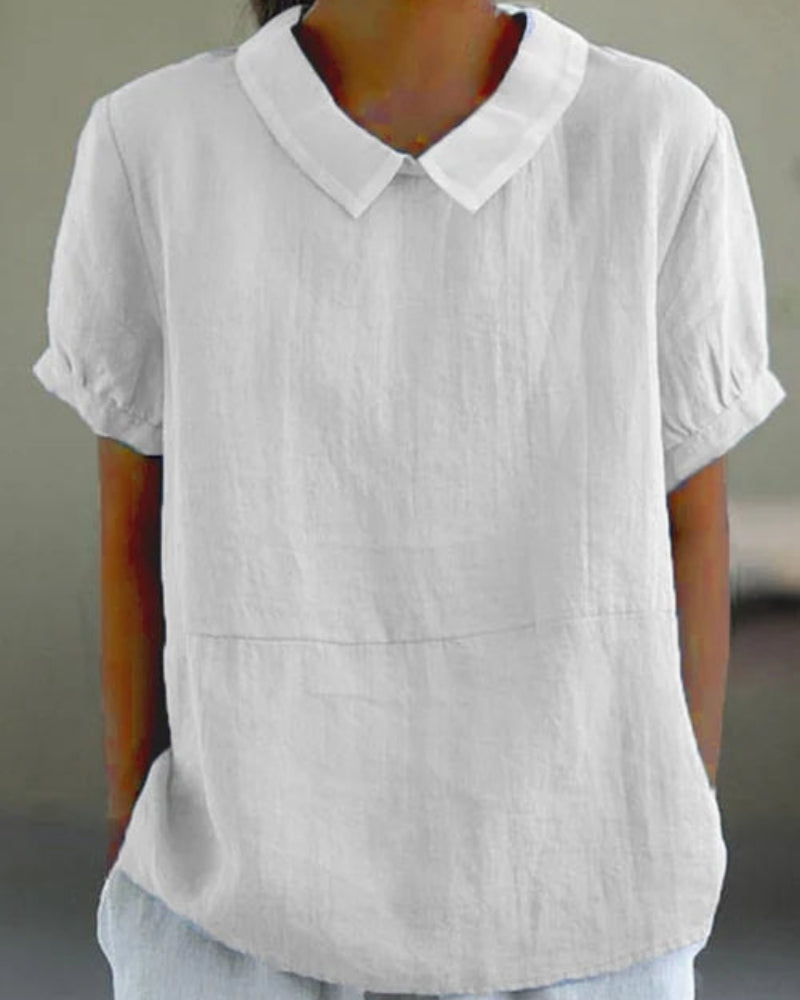 Damen Bluse Klassischer Kragen Kurzarm Zeitlos Weißen