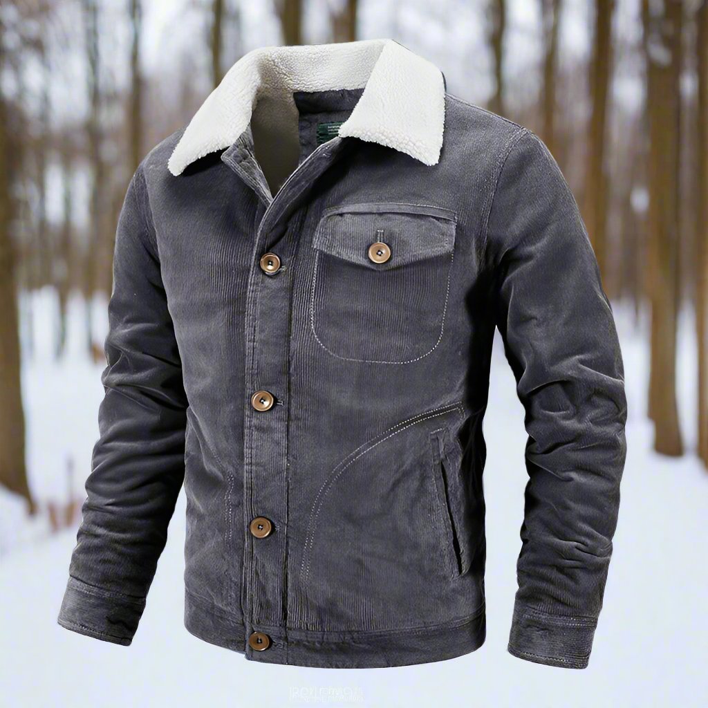 Herren Cordjacke Klassischer Fit Shearling Kragen Braun