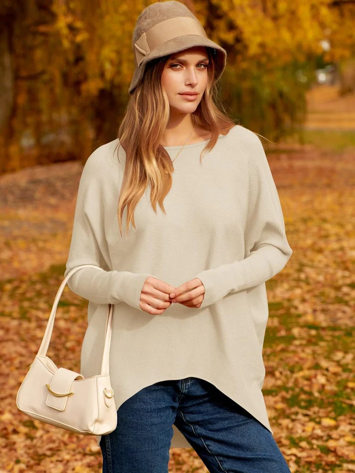 Eveloria Damen Sweatshirt Oversized Weiches Wollgemisch Langarm