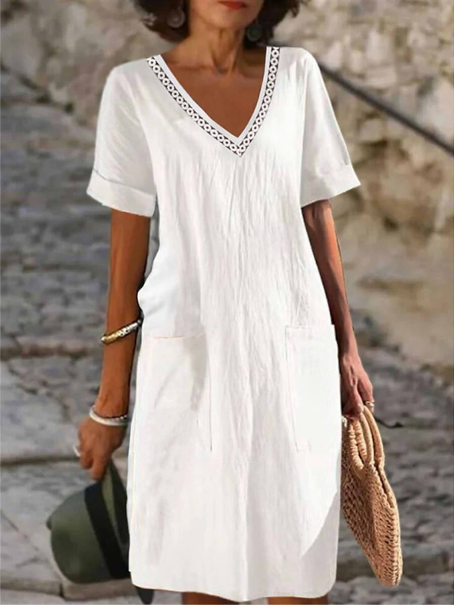 Damen Sommerkleid Gerades Kleid Mit V-Ausschnitt Jasmin - Eveloria