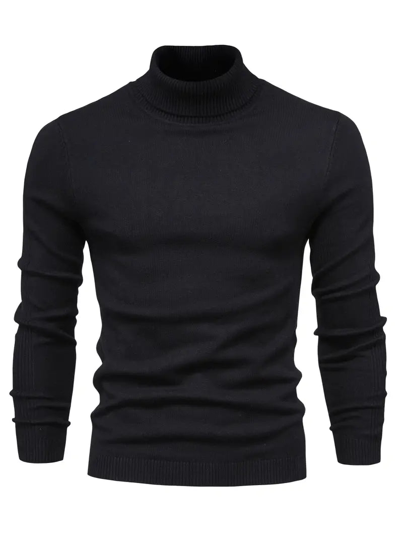 Herren Rollkragenpullover Slim Fit Langarm Strick