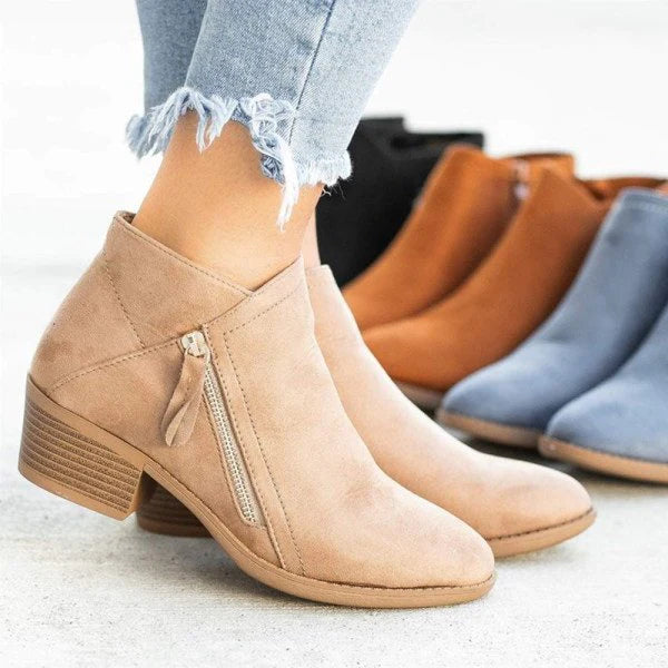 Eveloria Damen Knöchelstiefel Wildleder Bequem Niedriger Absatz