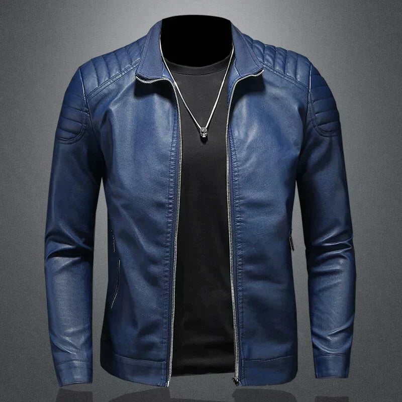 Herren Lederjacke Biker-Stil Reißverschluss