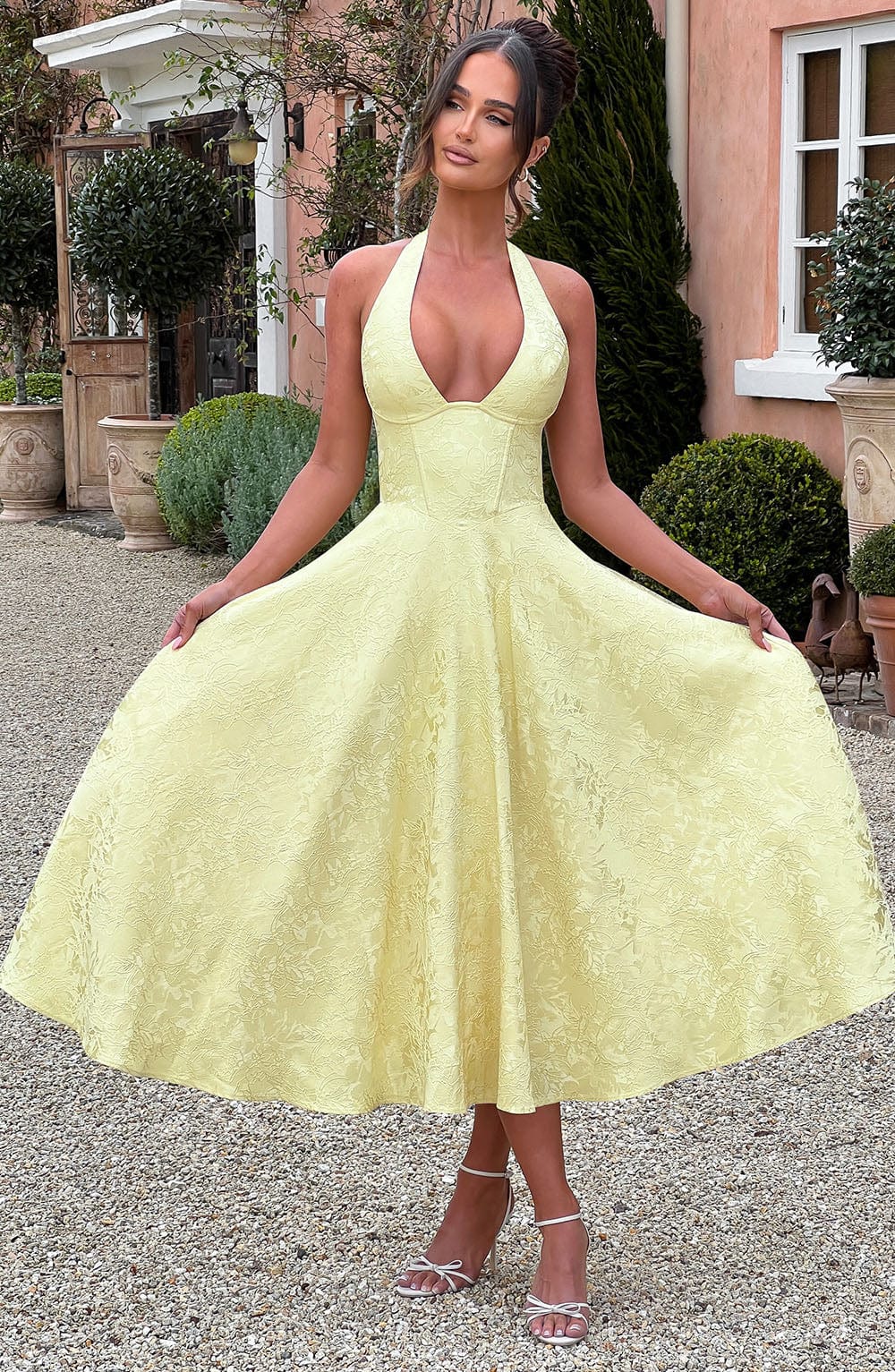 Damen Halter Midi Kleid für Hochzeitsgäste
