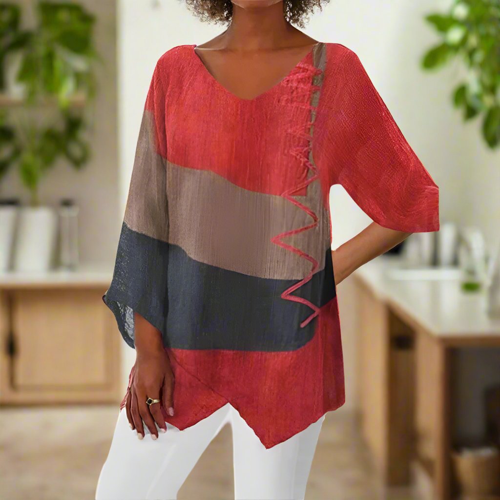 Damenbluse Dreifarb-Design Elegante Baumwolle Weiß