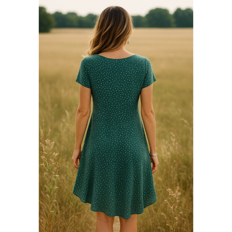 Damen Sommerkleid Grün Weiss Rundhals Bequem