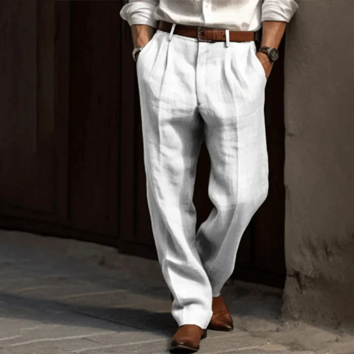 Herren Leinenhose Gerades Bein Lässig Beige
