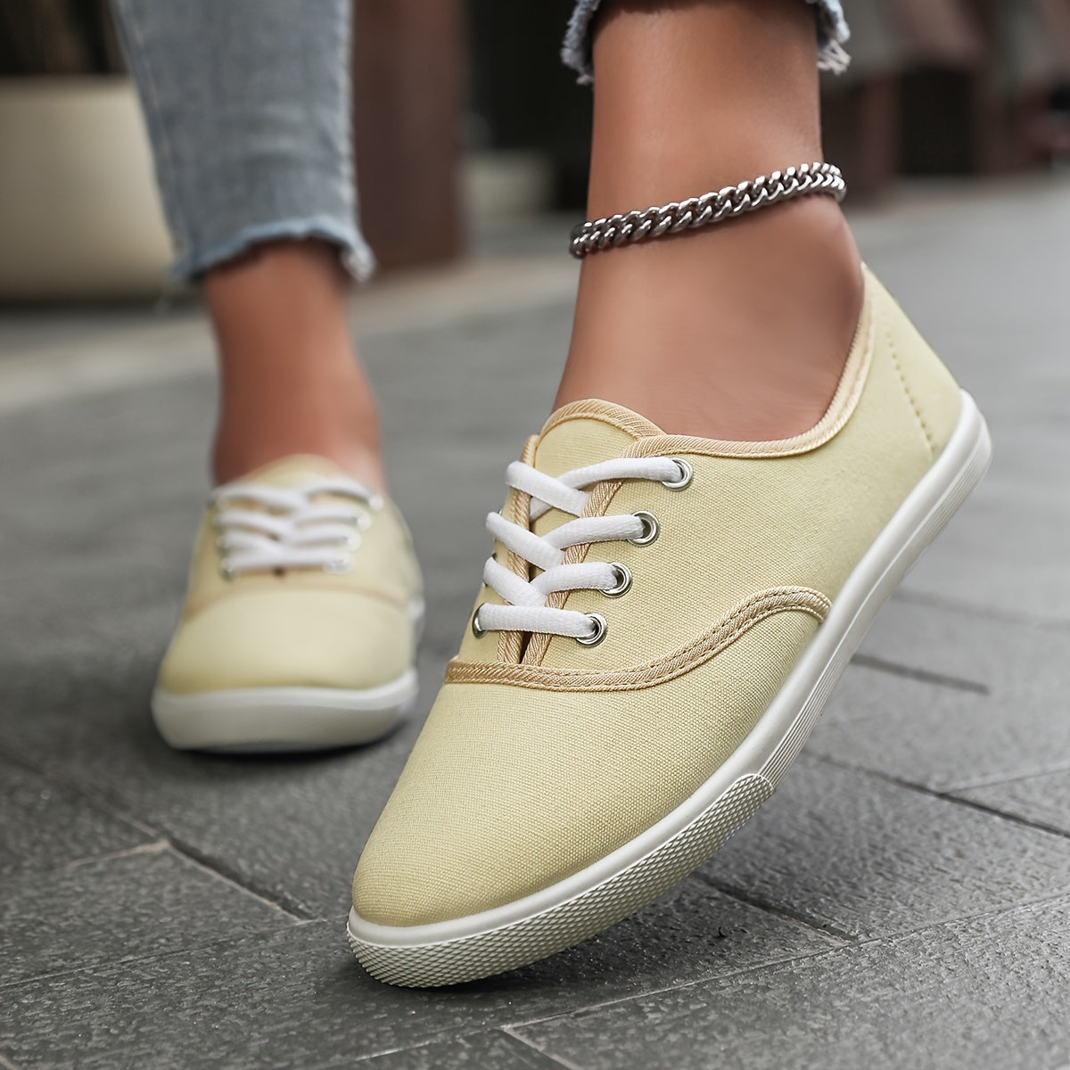Eveloria Damen Niedrige Canvas Schnürschuhe Bequem