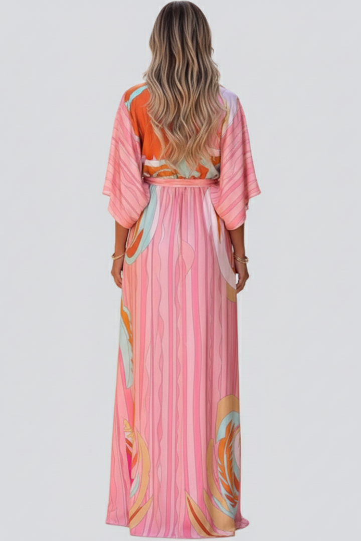 Damen Maxikleid V-Ausschnitt Gürtel