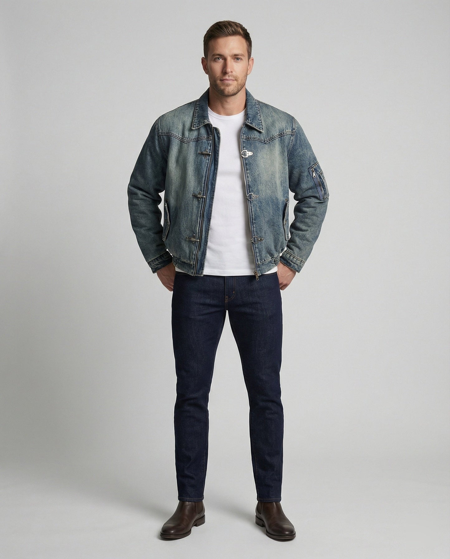 Herren Bomberjacke Teddyfutter Jeans