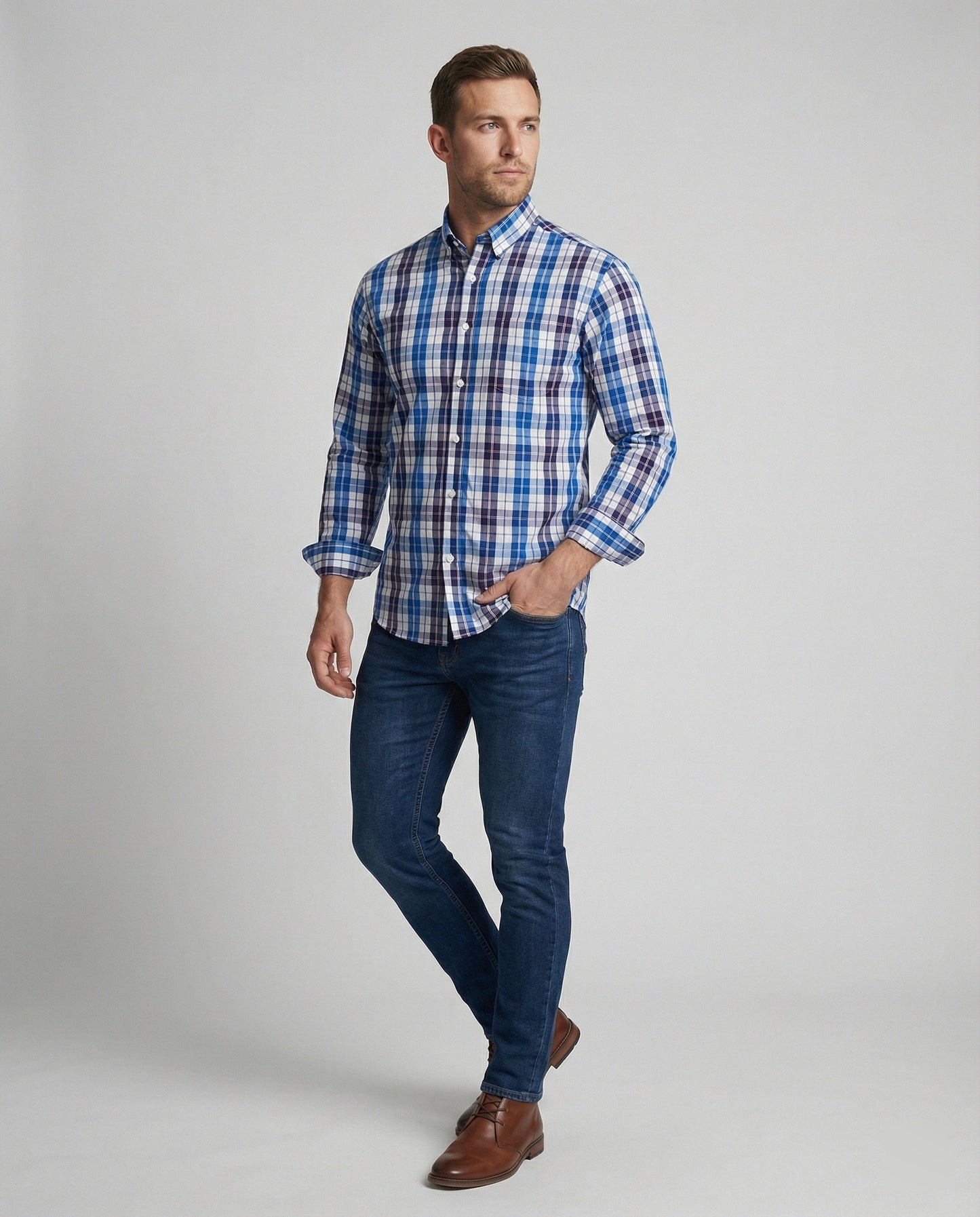 Herren Langarmhemd Flanell Kariert